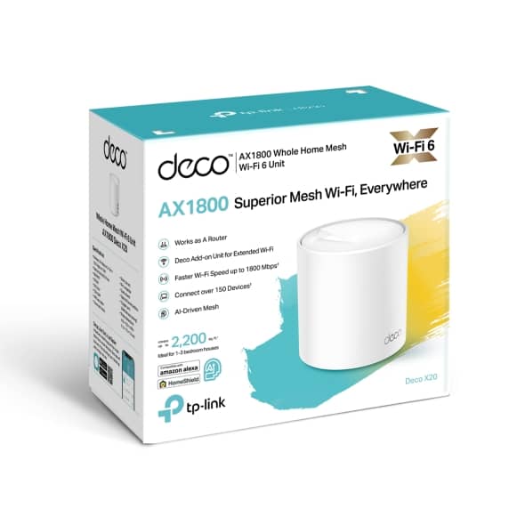 TP-Link Deco X20 AX1800 Whole Home Mesh Wi-Fi 6 System (1 Pack / 2 Pack / 3 Pack)
