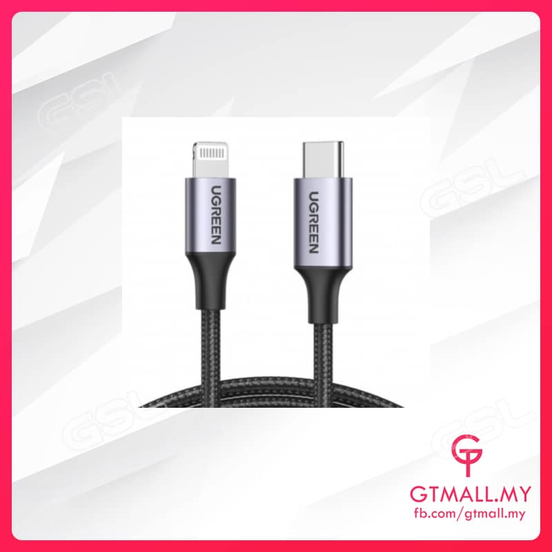 UGREEN USB-C TO LIGHTNING M/M CABLE ALUMINUM SHELL BRAIDED 60W 1M (BLACK)